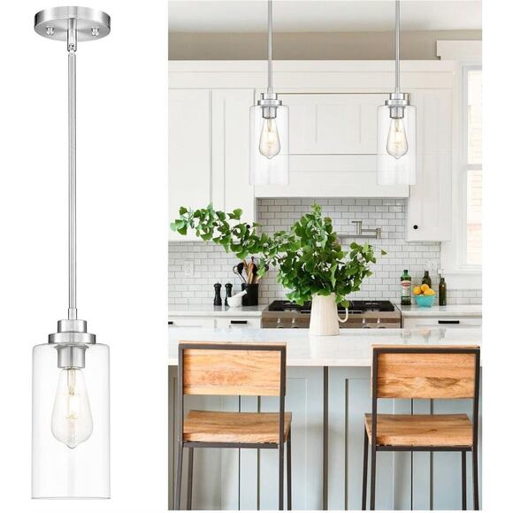 Unbranded Other - Pendant Light Fixture Brushed Nickel Clear Glass, Kitchen Dining Room Bedroom
